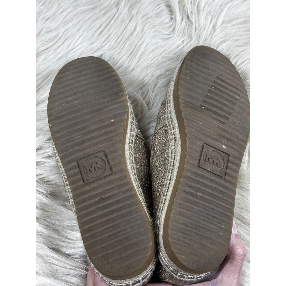 Michael Kors Kendrick Espadrilles Womens 7.5 Gold Glitter Metallic Slip On Flats